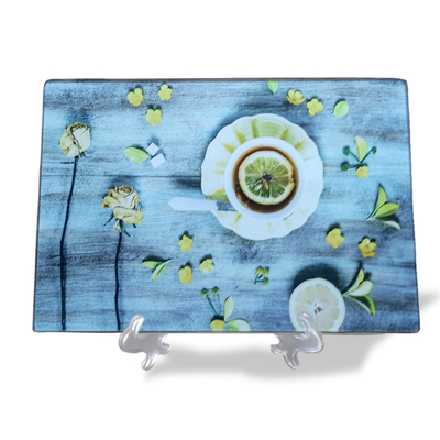 Planche de coupe carrée rectangulaire trempée pour table à manger en verre