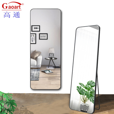 Style de design contemporain Miroir de sol en or avec cadre en alliage d'aluminium Miroir en verre