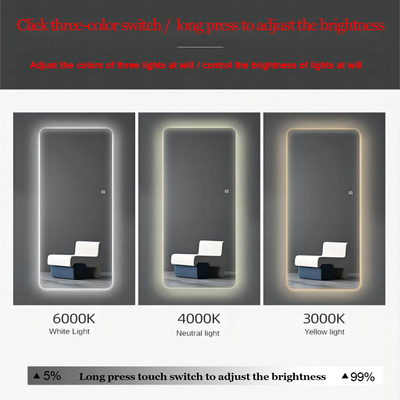 Décoration personnalisée pleine longueur Led pour le miroir de salle de bain Style de design moderne Portable éclairé