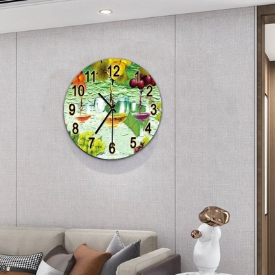 Décoration murale en verre Horloge murale avec décoration paysagère et peinture à l'huile