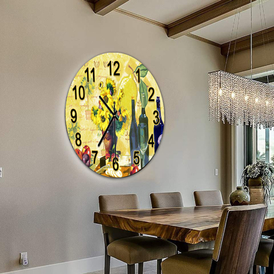 Décoratif personnalisé Petite décoration Dortoir Horloge en verre murale UV Sublimation de grande taille tous les jours