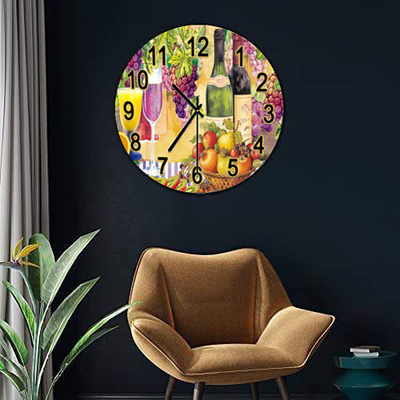 Décoratif personnalisé Petite décoration Dortoir Horloge en verre murale UV Sublimation de grande taille tous les jours