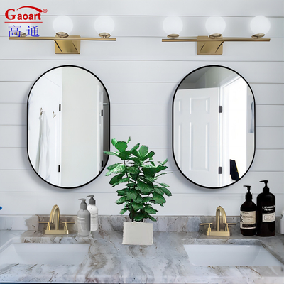 Miroirs de salle de bain de style moderne en aluminium or encadré grand miroir de salle de bain ovale suspendu