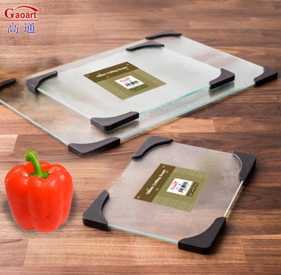 Planche de coupe de verre trempé avec des bords en caoutchouc outil de cuisine pour toutes les saisons 4 pièces Coins