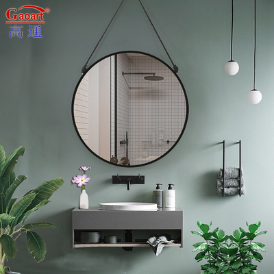 Miroir de verre salle de bains décoratif de style laynard cadre rond en plastique pour la chambre d'annonce