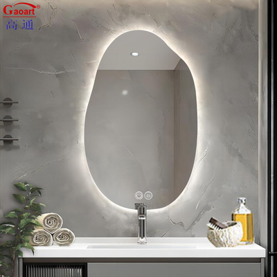Miroir de salle de bain à commutateur tactile à LED intelligent avec fonction antibrouillard et miroir en verre moderne