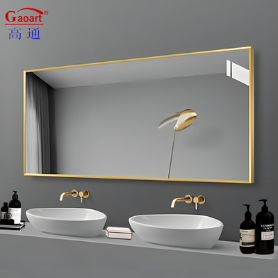 Design populaire or argent encadré paroi vanité petit autocollant métallique salle de bain cadre miroir