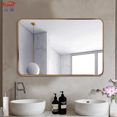 Miroir murale de salle de bain avec cadre noir moderne et autocollant en verre suspendu