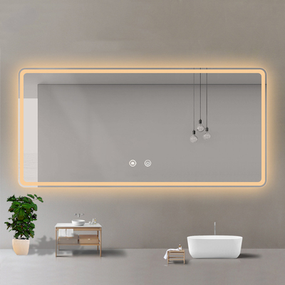 Rectangle éclairé salle de bain miroir de vanité avec écran tactile commutateur et bande LED imperméable