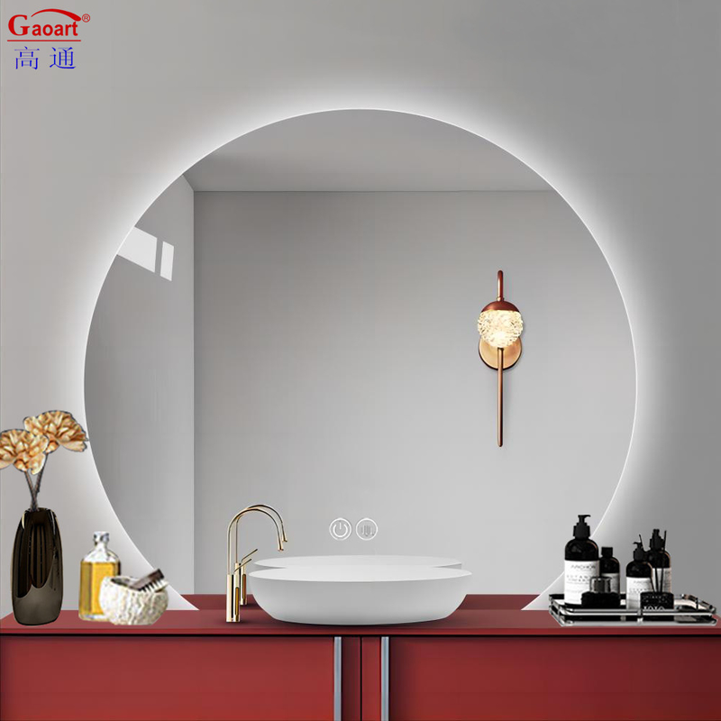 Décoration de salle de bain d'hôtel Semi-cercle miroir avec petit rétroéclairage et écran tactile