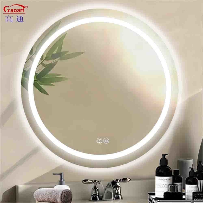 Miroir de salle de bain à commutateur tactile à LED intelligent avec fonction antibrouillard et miroir en verre moderne