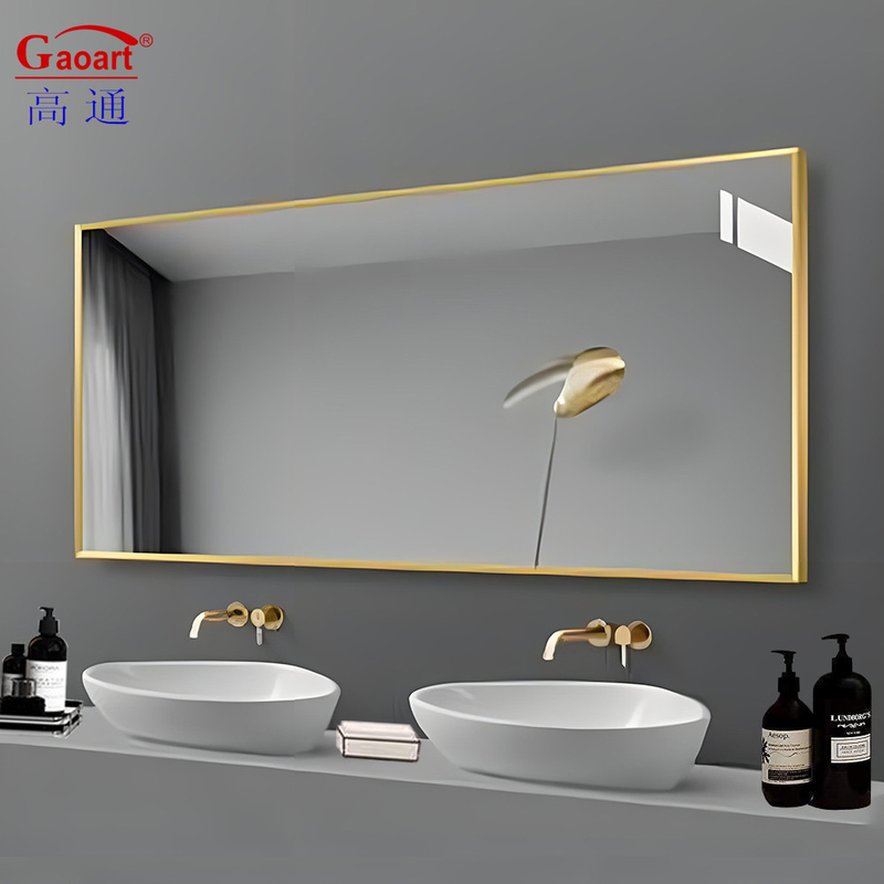 Design populaire or argent encadré paroi vanité petit autocollant métallique salle de bain cadre miroir