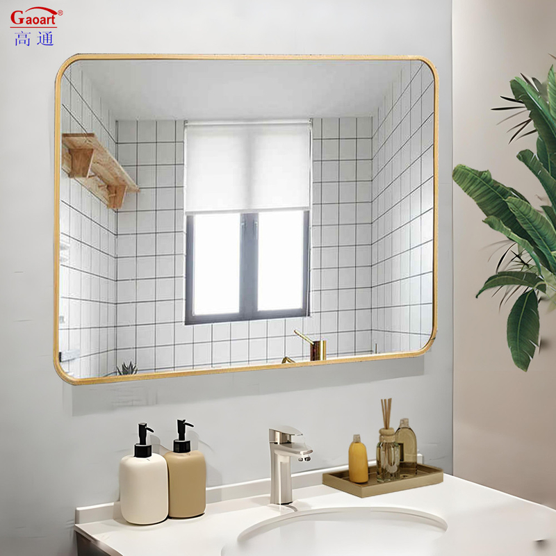 Autocollant en aluminium noir cadre en or miroir de verre ovale art de suspendre pour salle de bain