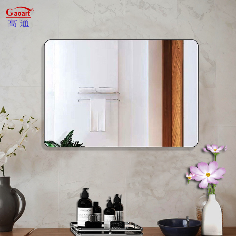 Salle de bains ovale encadrée Art mural moderne accrocheur gros autocollant en aluminium cadre en or miroir