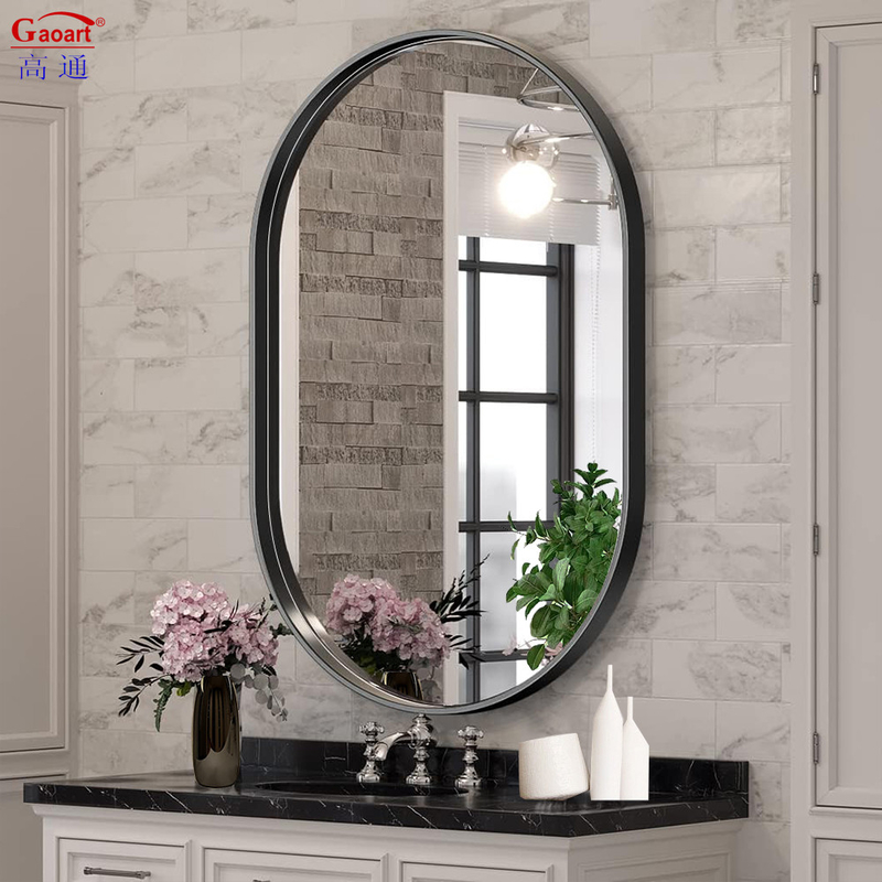 Miroir de décoration de grande maison moderne en métal noir avec cadre en alliage d'aluminium et garniture en or