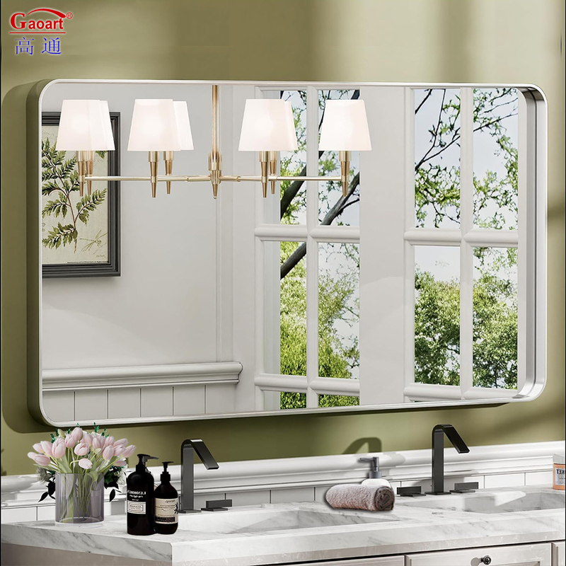 Muro-monté miroir en alliage d'aluminium en métal énorme bain de bain encadré blanc pour la décoration de la maison