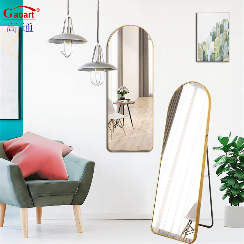 Salon en or debout miroir de sol à LED pour la décoration de l'habillement en taille personnalisée